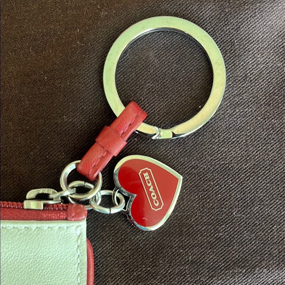 Coach Red and White Keychain Wallet with Heart Charm - Picture 4 of 7